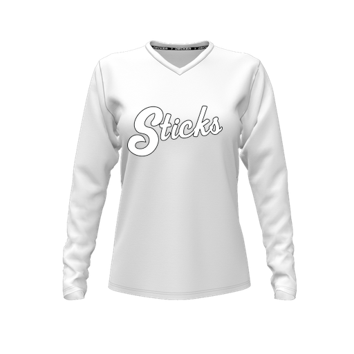 [CUS-DFW-TEES-CMF-VNK-LSL-WHT-FYXS-LOGO3] Decker Comfort T-Shirt (Female Youth XS, White, V Neck, Logo 3, Long Sleeve)