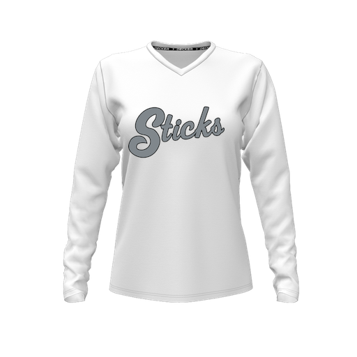 [FTLVPTWH-FYXS-LOGO2] Decker Performance T-Shirt (Female Youth XS, White, V Neck, Logo 2, Long Sleeve)