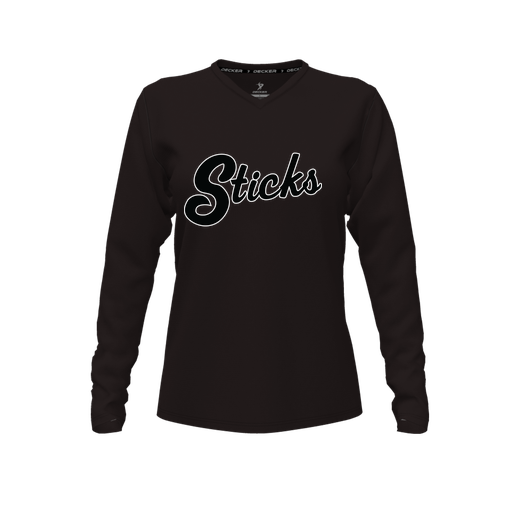 [CUS-DFW-TEES-PER-VNK-LSL-BLK-FYXS-LOGO1] Decker Performance T-Shirt (Female Youth XS, Black, V Neck, Logo 1, Long Sleeve)