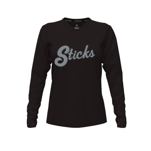 [CUS-DFW-TEES-PER-VNK-LSL-BLK-FYXS-LOGO2] Decker Performance T-Shirt (Female Youth XS, Black, V Neck, Logo 2, Long Sleeve)