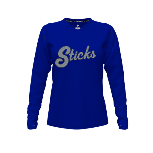 [FTLVPTRY-FYXS-LOGO2] Decker Performance T-Shirt (Female Youth XS, Royal, V Neck, Logo 2, Long Sleeve)