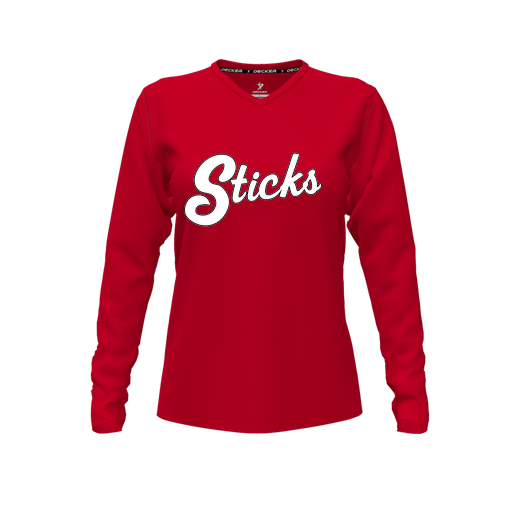 [FTLVPTRD-FYXS-LOGO3] Decker Performance T-Shirt (Female Youth XS, Red, V Neck, Logo 3, Long Sleeve)