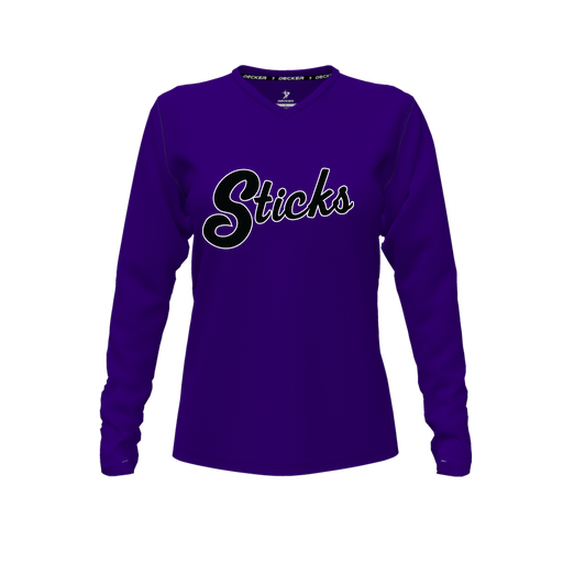 [FTLVPTPP-FYXS-LOGO1] Decker Performance T-Shirt (Female Youth XS, Purple, V Neck, Logo 1, Long Sleeve)