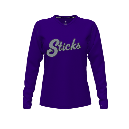 [FTLVPTPP-FYXS-LOGO2] Decker Performance T-Shirt (Female Youth XS, Purple, V Neck, Logo 2, Long Sleeve)