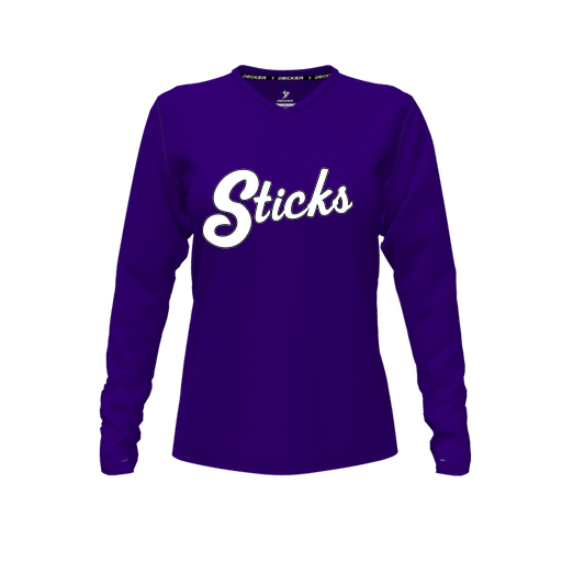 [FTLVPTPP-FYXS-LOGO3] Decker Performance T-Shirt (Female Youth XS, Purple, V Neck, Logo 3, Long Sleeve)